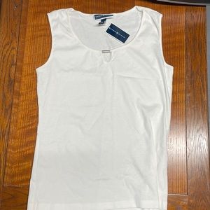 Karen Scott Women's White Scoop Neck, Sleeveless Tee with Bar Tie